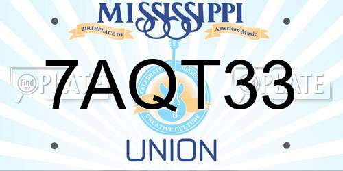7AQT33 Mississippi License Plate