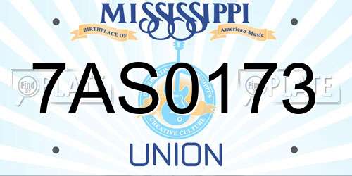 7AS0173 Mississippi License Plate