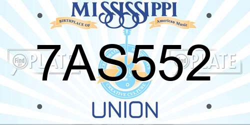 7AS552 Mississippi License Plate
