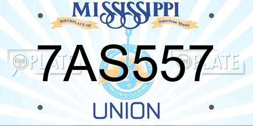 7AS557 Mississippi License Plate