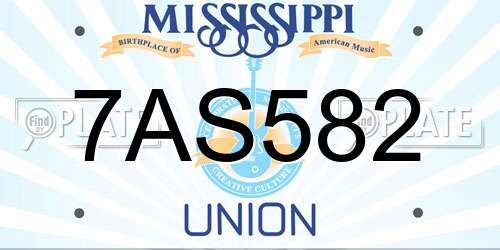 7AS582 Mississippi License Plate