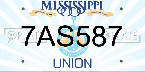 7AS587 Mississippi License Plate