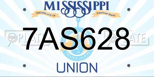 7AS628 Mississippi License Plate