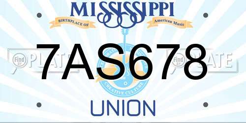 7AS678 Mississippi License Plate