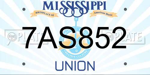 7AS852 Mississippi License Plate