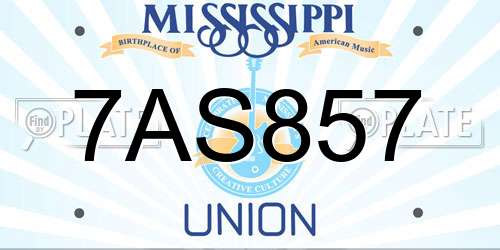 7AS857 Mississippi License Plate