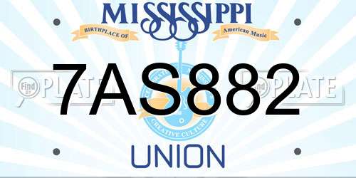7AS882 Mississippi License Plate