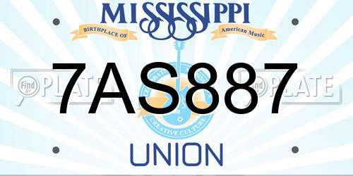 7AS887 Mississippi License Plate