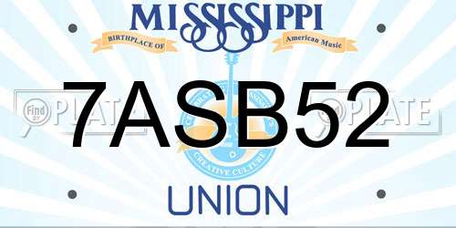 7ASB52 Mississippi License Plate