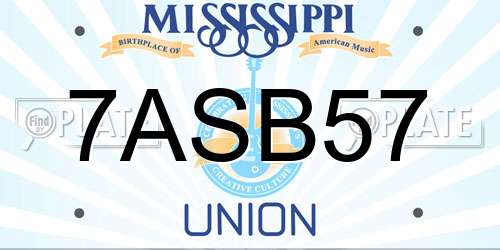 7ASB57 Mississippi License Plate