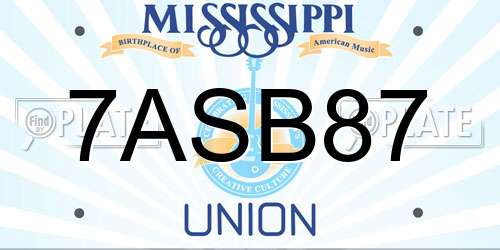7ASB87 Mississippi License Plate