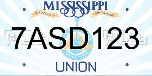 7ASD123 Mississippi License Plate