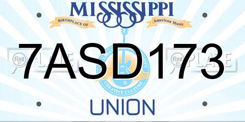 7ASD173 Mississippi License Plate