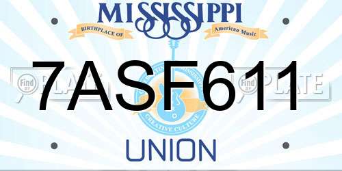 7ASF611 Mississippi License Plate