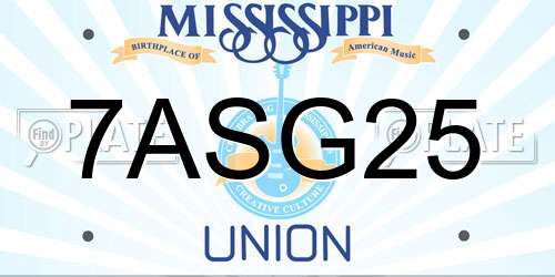 7ASG25 Mississippi License Plate