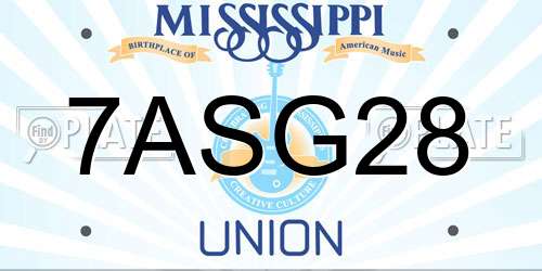 7ASG28 Mississippi License Plate
