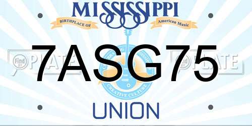 7ASG75 Mississippi License Plate