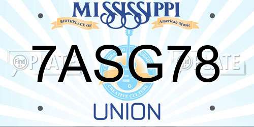 7ASG78 Mississippi License Plate