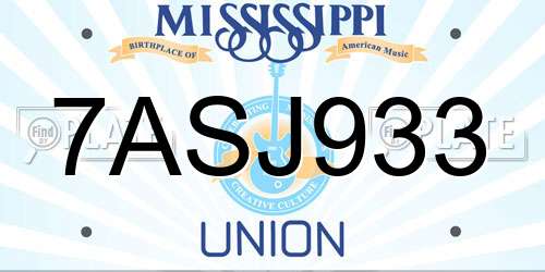 7ASJ933 Mississippi License Plate