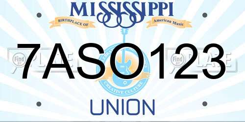 7ASO123 Mississippi License Plate