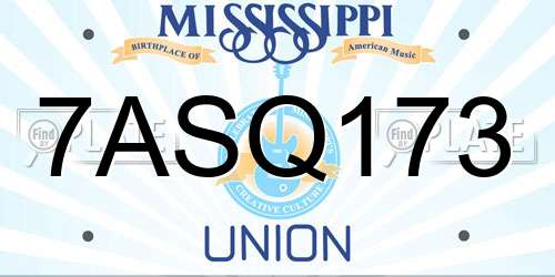 7ASQ173 Mississippi License Plate