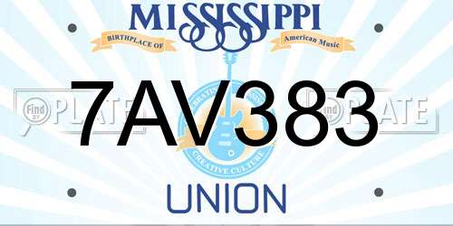 7AV383 Mississippi License Plate