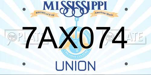 7AX074 Mississippi License Plate