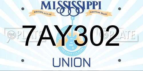 7AY302 Mississippi License Plate