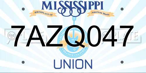 7AZQ047 Mississippi License Plate