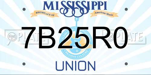 7B25R0 Mississippi License Plate