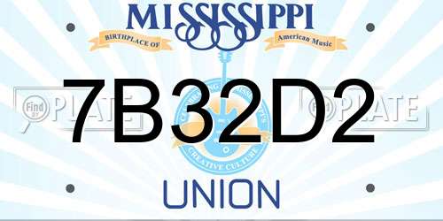 7B32D2 Mississippi License Plate