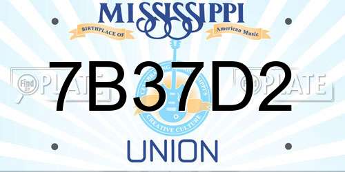 7B37D2 Mississippi License Plate