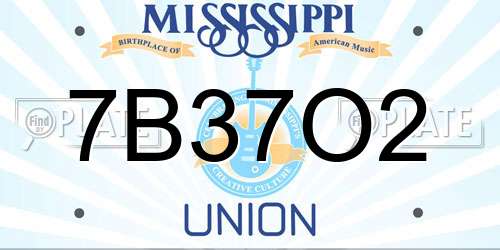 7B37O2 Mississippi License Plate