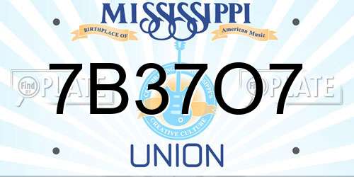 7B37O7 Mississippi License Plate
