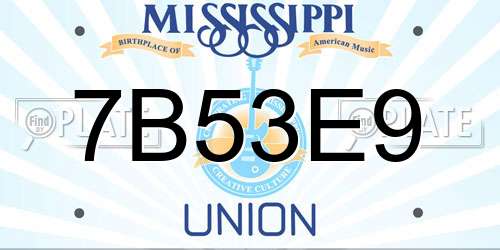 7B53E9 Mississippi License Plate