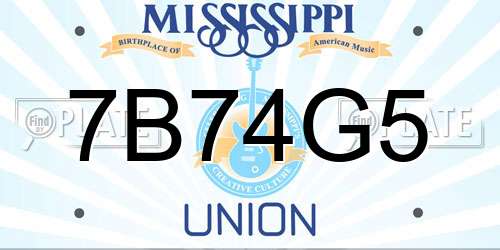 7B74G5 Mississippi License Plate