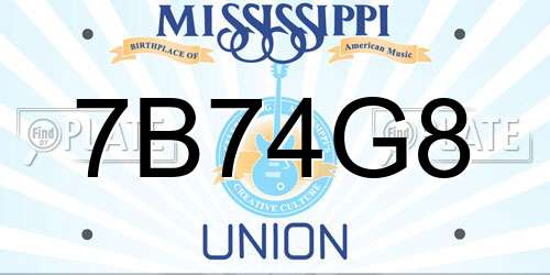 7B74G8 Mississippi License Plate