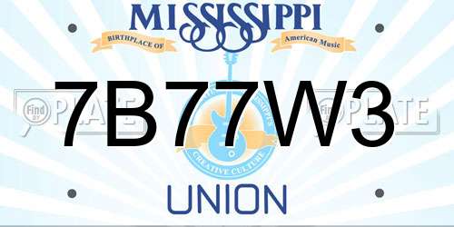 7B77W3 Mississippi License Plate