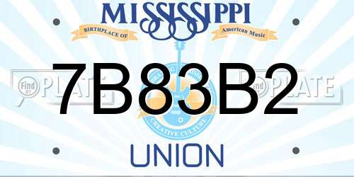 7B83B2 Mississippi License Plate