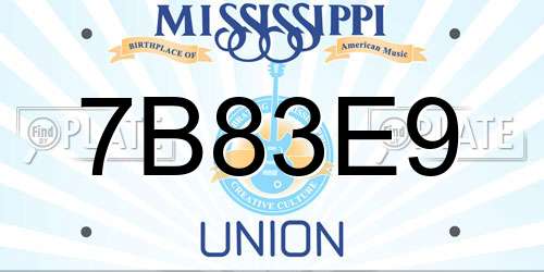 7B83E9 Mississippi License Plate