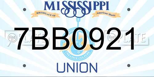 7BB0921 Mississippi License Plate