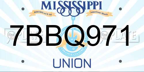 7BBQ971 Mississippi License Plate