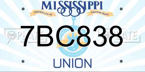 7BC838 Mississippi License Plate