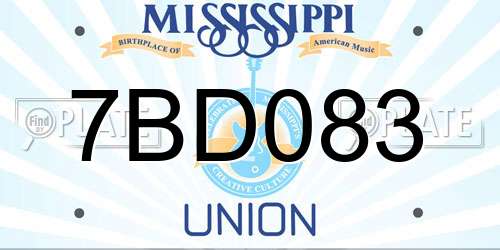 7BD083 Mississippi License Plate