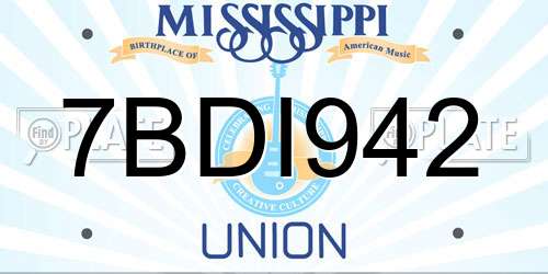 7BDI942 Mississippi License Plate