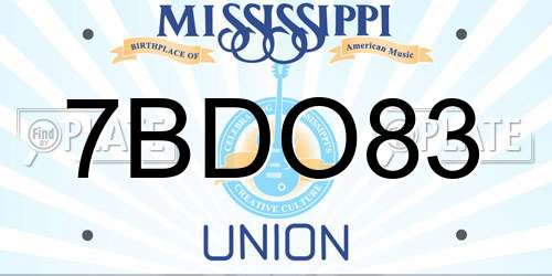 7BDO83 Mississippi License Plate