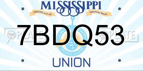7BDQ53 Mississippi License Plate