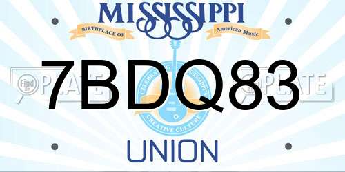 7BDQ83 Mississippi License Plate
