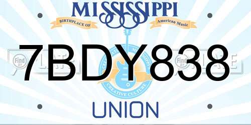7BDY838 Mississippi License Plate