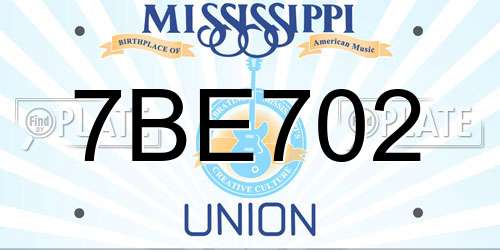 7BE702 Mississippi License Plate